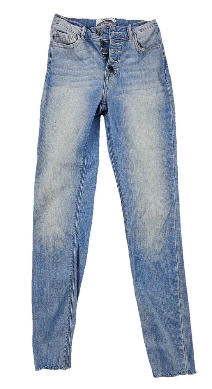Carly Jean Los Angeles Skinny Jeans Juniors 1 Blue High Rise Distressed 25x27